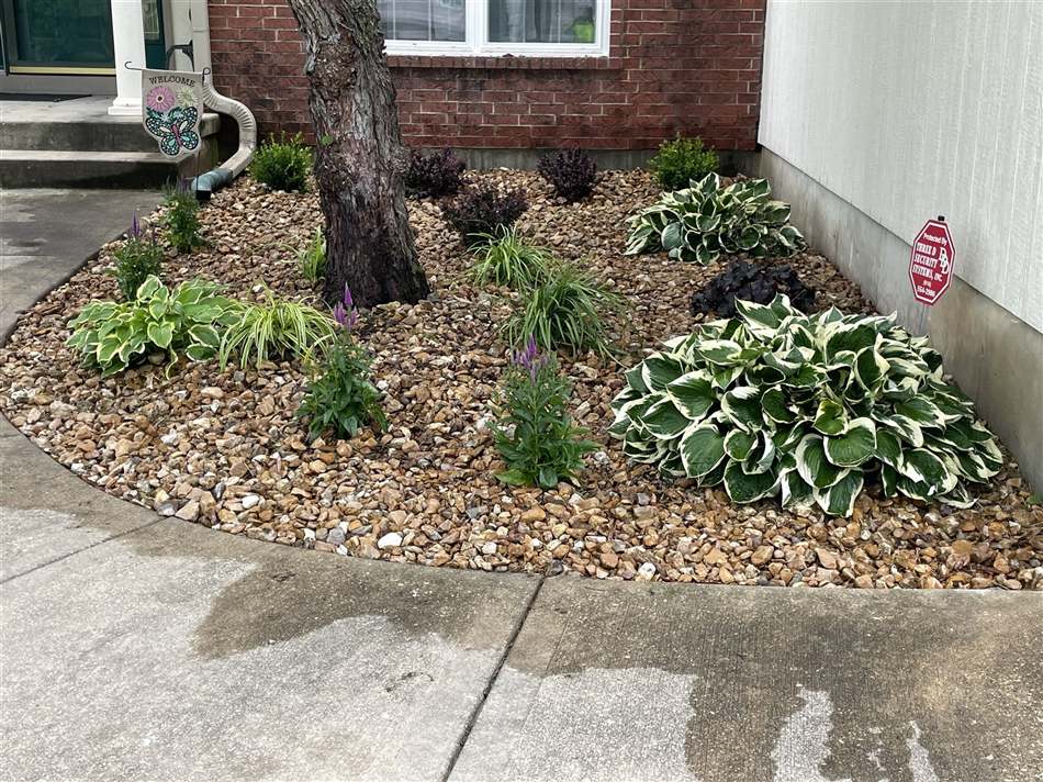 Front yard rock bed and planting work